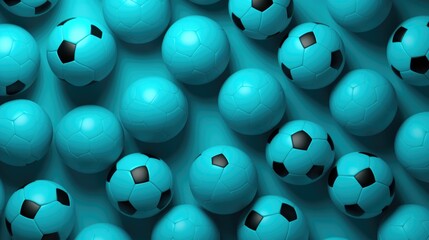 Wall Mural - Background with soccer balls in Cyan color