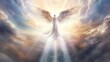 © Lubos Chlubny - Guardian angel in heaven clouds. Archangel. Illustration heavenly angelic spirit with wings. Belief and afterlife.