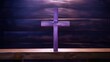 © Lubos Chlubny - Purple wooden cross on an empty pew in the church