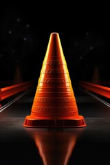 Poster - A close up view of a traffic cone on a road. This image can be used to depict road construction or safety precautions