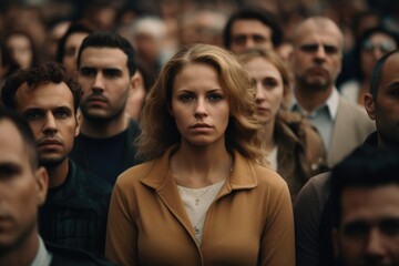 Poster - A group of people standing in a line facing each other. Perfect for team building or group dynamics illustrations
