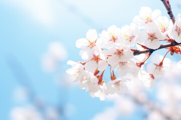 Poster - A branch of a cherry tree with beautiful white flowers. Perfect for springtime designs and nature-themed projects