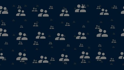 Poster - Group symbols float horizontally from left to right. Parallax fly effect. Floating symbols are located randomly. Seamless looped 4k animation on dark blue background