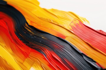 Poster - A close-up view of a painting featuring vibrant red, yellow, and black colors. Perfect for adding a pop of color to any space