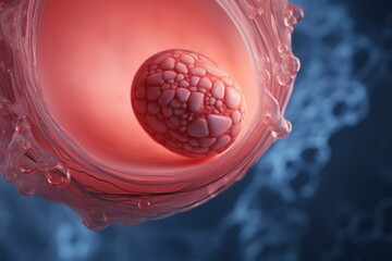 Poster - An up-close view of an egg placed inside a glass. This image can be used to represent concepts such as fertility, growth, or a healthy diet