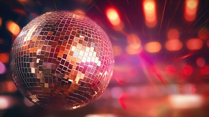 Poster - A vibrant disco ball with colorful lights in the background. Perfect for adding a festive touch to any party or event