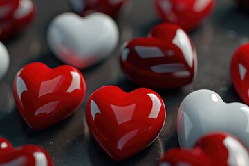Poster - A group of red and white hearts arranged neatly on a table. Perfect for Valentine's Day or romantic-themed designs