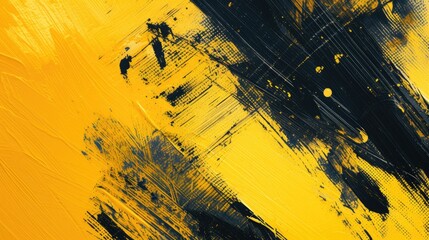 Poster - A close-up view of a yellow and black painting. This vibrant artwork can add a pop of color and modern touch to any space