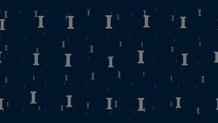 Poster - Capital letter I symbols float horizontally from left to right. Parallax fly effect. Floating symbols are located randomly. Seamless looped 4k animation on dark blue background