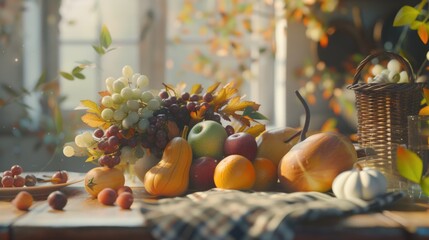 Poster - A table filled with a diverse assortment of fresh fruits. Perfect for healthy eating concepts and food-related designs