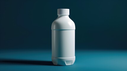 Poster - A bottle of water resting on a blue surface. Perfect for illustrating hydration and health concepts