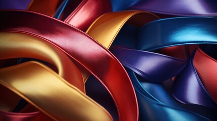 Aufkleber - A close-up view of a bunch of different colored ribbons. Versatile and vibrant, this image can be used for various creative projects