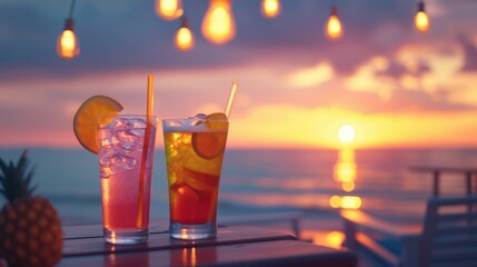Aufkleber - Two glasses of drinks sitting on top of a table. Suitable for a variety of beverage-related themes and concepts
