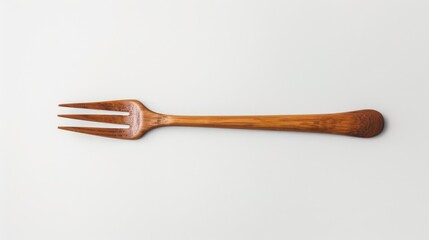 Poster - A wooden fork resting on a clean white surface. Suitable for food and kitchen-related designs