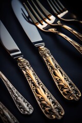 Poster - A close up shot of a set of silverware on a table. Perfect for showcasing elegant dining or restaurant themes
