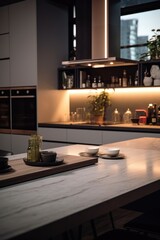Poster - A kitchen counter with a cutting board. Perfect for food preparation and cooking scenes