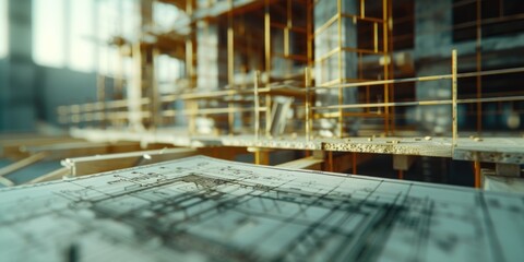 Poster - A detailed view of a building in the process of being constructed.