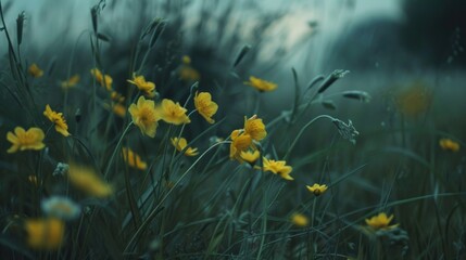 Poster - A beautiful bunch of yellow flowers in a field. Perfect for adding a pop of color to any project