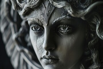 Poster - A close-up view of a statue of a woman. Perfect for adding a touch of elegance and sophistication to any project
