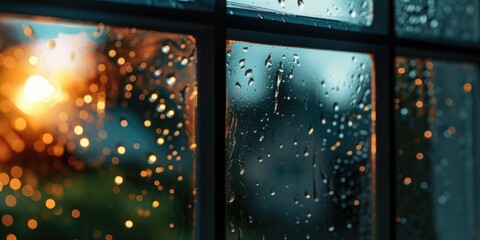 Poster - Rain drops on a window glass. Suitable for weather-related articles and blog posts