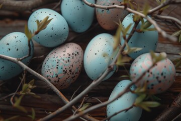 Poster - A bunch of eggs sitting on top of a wooden table. Perfect for food and cooking-related projects
