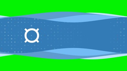 Poster - Animation of blue banner waves movement with white currency symbol on the left. On the background there are small white shapes. Seamless looped 4k animation on chroma key background