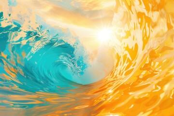 Poster - A powerful wave crashing in the ocean. Perfect for beach and water sport-related designs