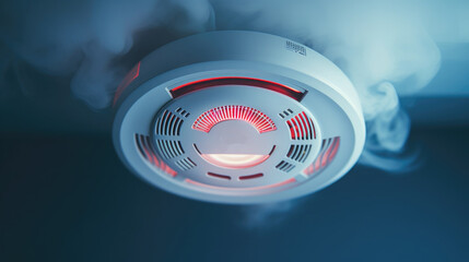 Aufkleber - A close up view of a smoke detector mounted on a wall. Ideal for illustrating fire safety measures.