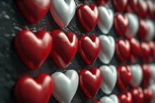 A close-up view of a wall adorned with numerous hearts. Perfect for expressing love and affection.