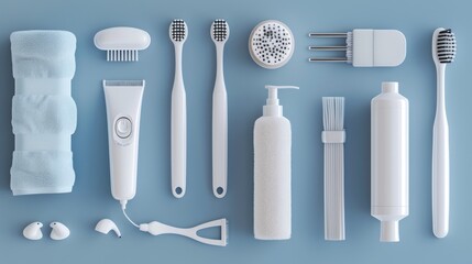 Aufkleber - A collection of toothbrushes, toothpaste, and various other items. Perfect for dental hygiene and personal care concepts