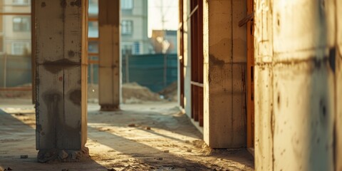 Poster - An empty building with a lot of dirt on the ground. Suitable for depicting abandonment or neglect. Can be used in projects related to urban decay or construction sites