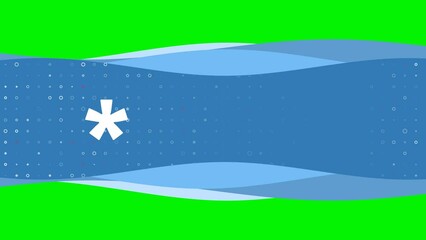 Poster - Animation of blue banner waves movement with white multiply symbol on the left. On the background there are small white shapes. Seamless looped 4k animation on chroma key background