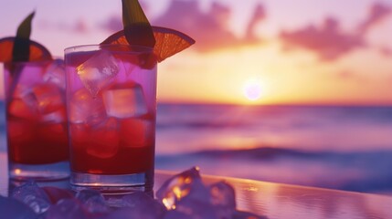 Aufkleber - A couple of glasses of drinks sitting on top of a table. Can be used to showcase a variety of beverages or for a social gathering theme