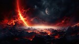 Fototapeta Kosmos - dark planet, light behind, red, nebula, hdr, stunning