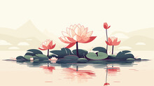 Lotus Flower In A Serene Pond  Symbolizing Purity And Spiritual Growth In Nature. Simple Vector Illustration Art Simple Minimalist Illustration Creative