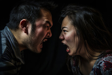 Wall Mural - the emotional intensity of an asian couple engaged in verbal disputes