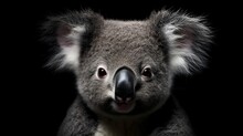 Portrait Of A Koala On A Black Background, Close-up