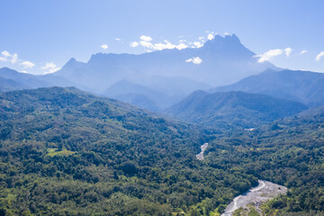 Wall Mural - Aerial view of melangkap river and mount kinabalu on background
