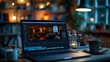 © Naret - Person editing cinematic video on a laptop in a cozy workspace with a warm, ambient light setting..