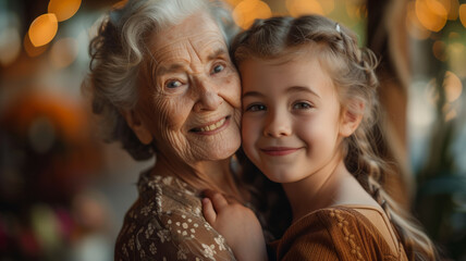 Wall Mural - Joint portrait of grandmother and granddaughter.