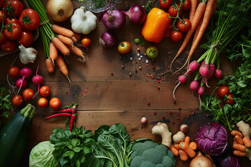 Wall Mural - vegetables on a wooden background