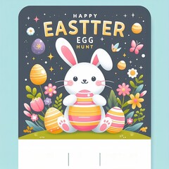 Poster - easter card with bunny and eggs, Easter Egg Hunt invitation template with easter bunny. Vector Illustration with Background with space for copy created with generative ai