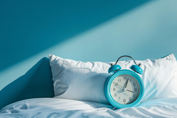 Wall Mural - Classic alarm clock on white pillows, healthy sleep rhythm and healthcare idea concept for World Sleep