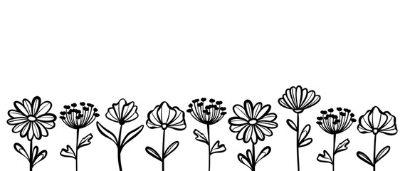 Poster - Spring illustration flower banner, floral backgorund doodles, isolated decorative element