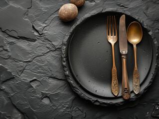 Wall Mural - empty cutlery serving on black