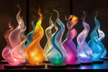 Wall Mural - Hand-blown glass sculpture collection featuring fluorescent colors