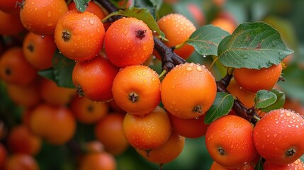 Canvas Print - ripe berries with leaves berry background