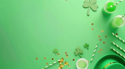 Shamrock Splendor: St. Patrick's Day Festivities on a Vibrant Green Background