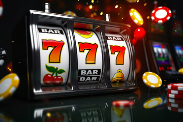 casino slot machine displaying triple sevens 777