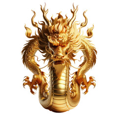 Zodiac gold dragon from a front camera angle,Zodiac 3D illustration, isolated on a transparent background.